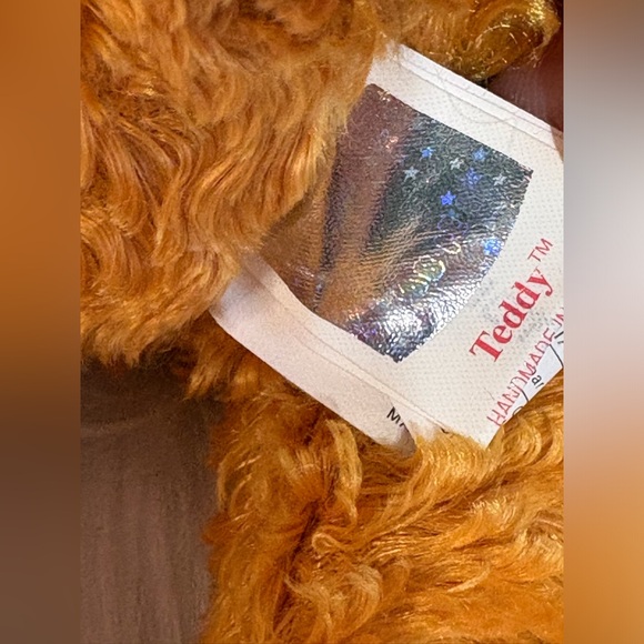 Ty Golden Brown Mohair like Teddy Beanie Baby with Ribbon and Medallion 100 Year - Picture 6 of 7